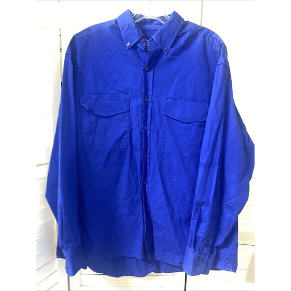 Walls Western Wear Men’s Button Down Blue Long Sleeve Cotton Shirt Sz Large - Picture 1 of 8